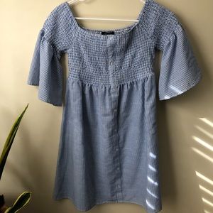 Off shoulder seersucker mini dress